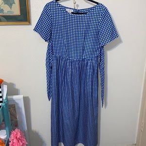 Vintage Talbots Blue Silk Checkered Gingham Dress